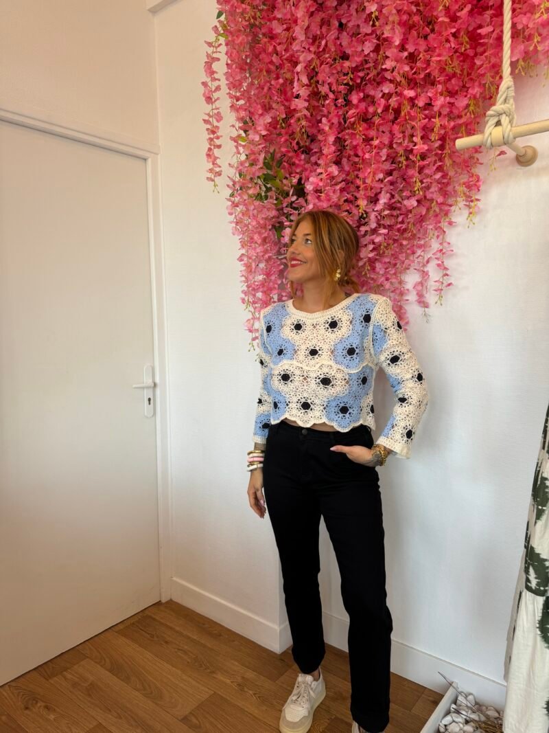 TOP CROCHET BLEU /ECRU