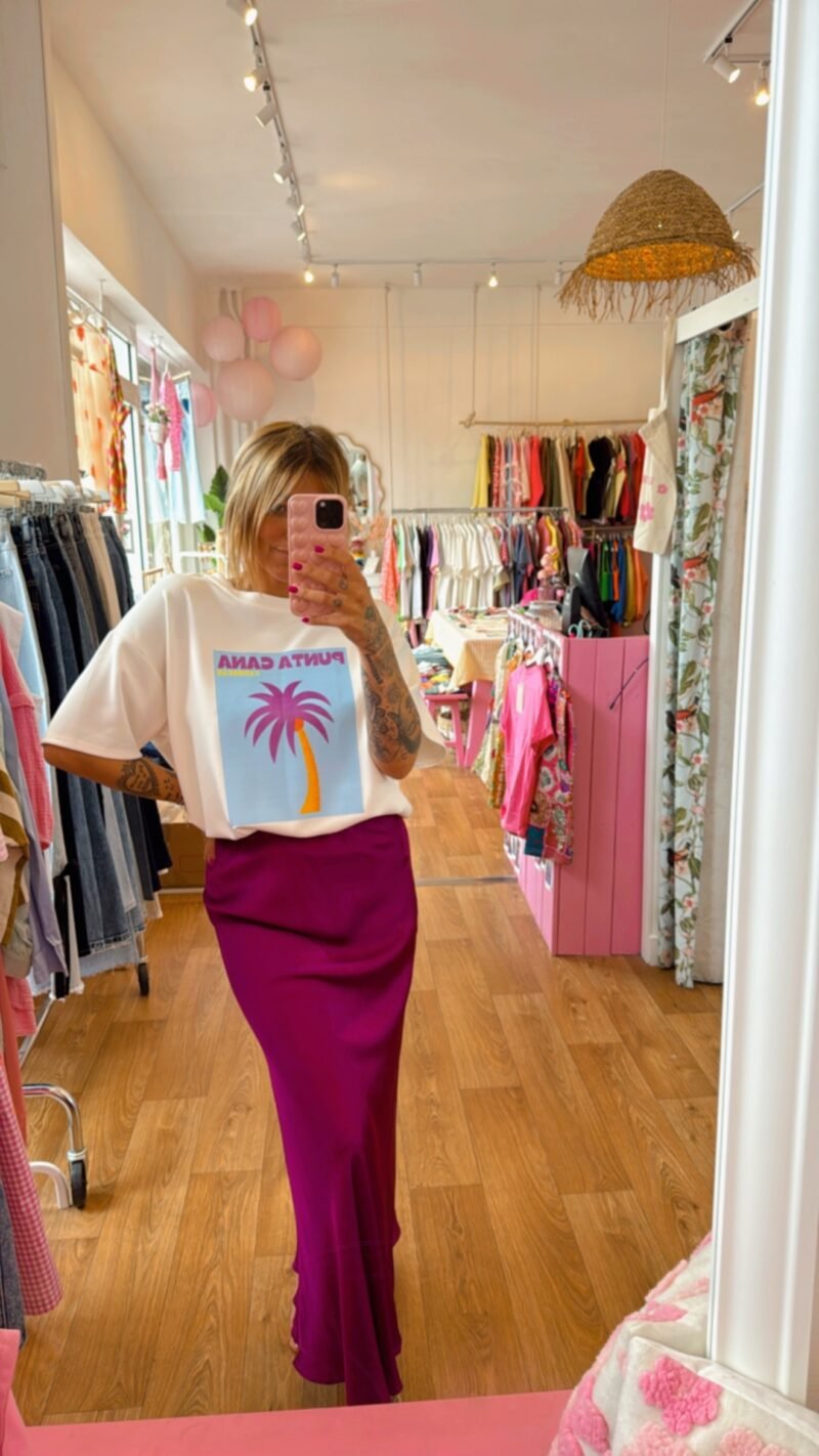 JUPE  SATIN MAGENTA  CINTRE