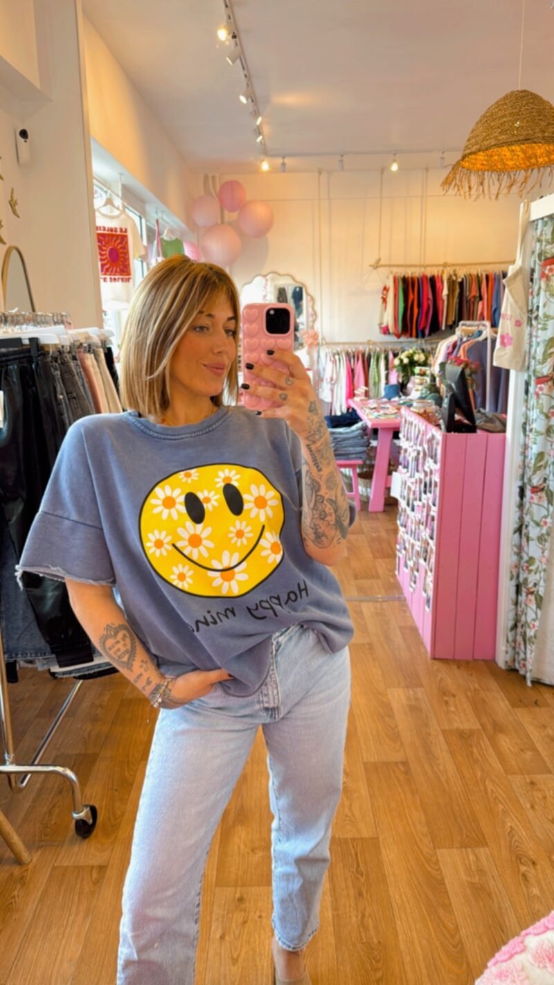 Sweat-shirt smiley bleu