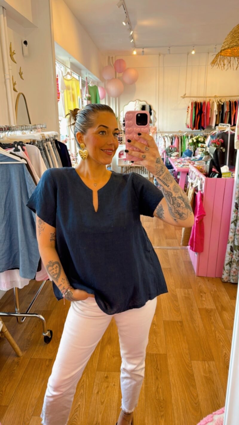 T SHIRT EN LIN BLEU MARINE