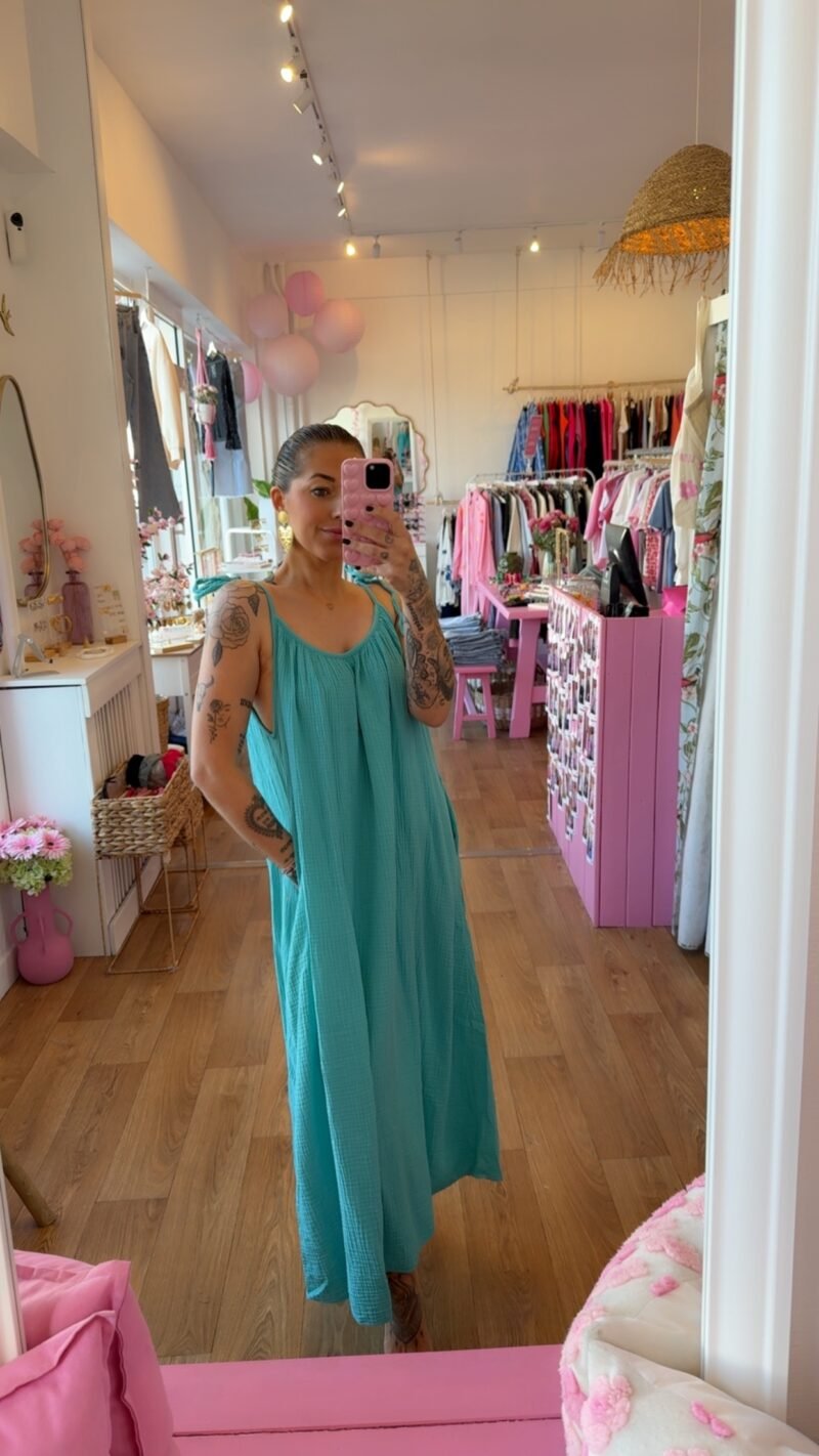 ROBE LONGUE  GAZ DE COTON TURQUOISES