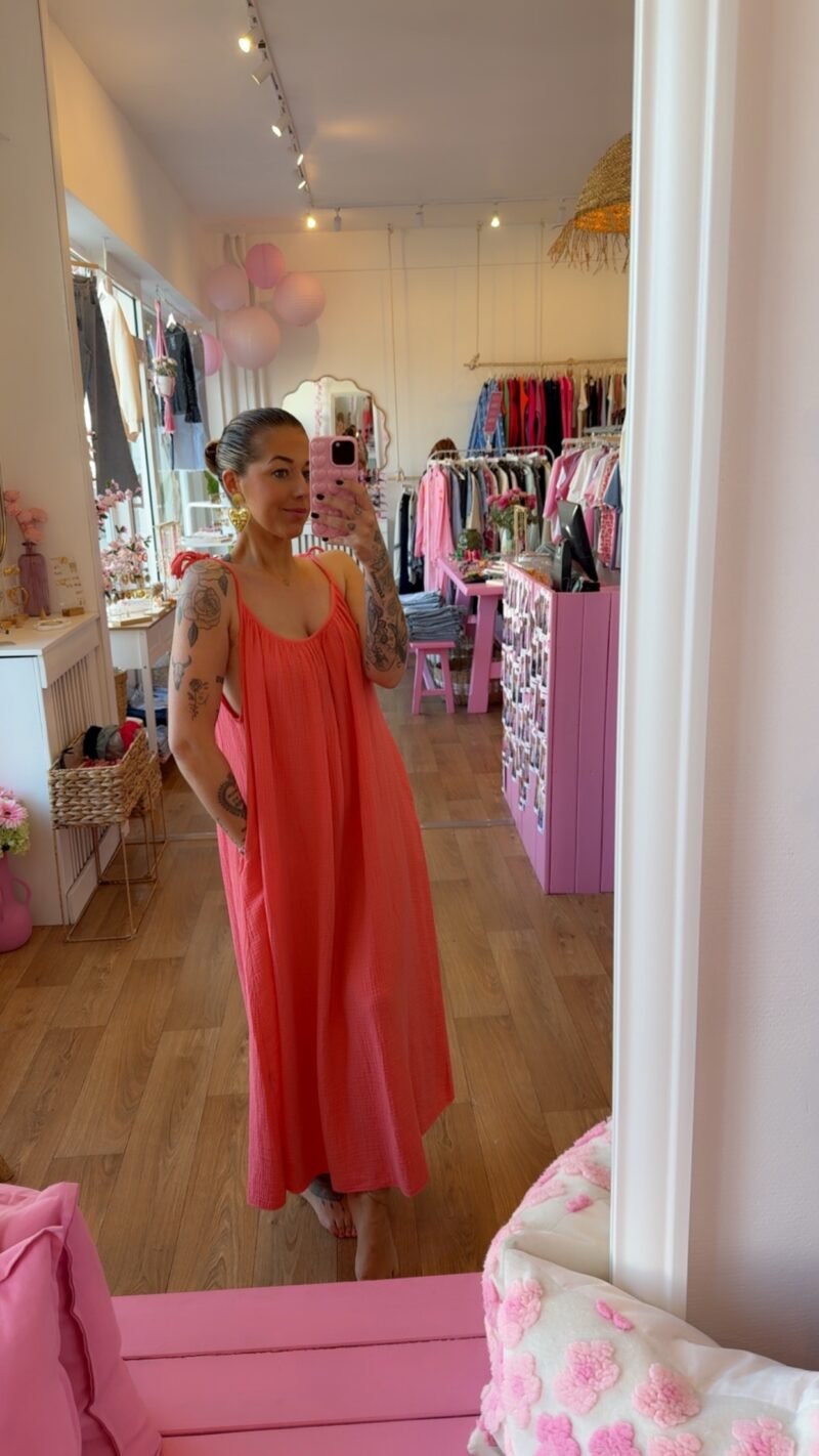ROBE LONGUE  GAZ DE COTON corail
