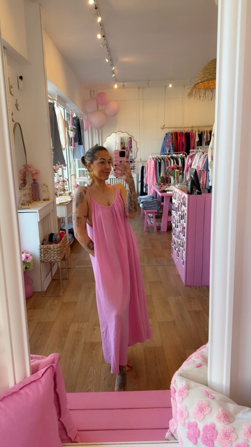 ROBE LONGUE  GAZ DE COTON ROSE BEBE