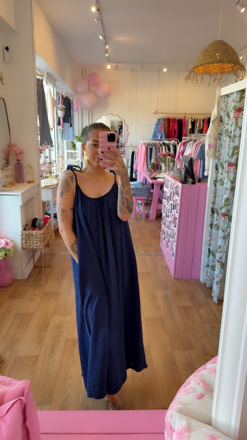 ROBE LONGUE  GAZ DE COTON BLEU MARINE