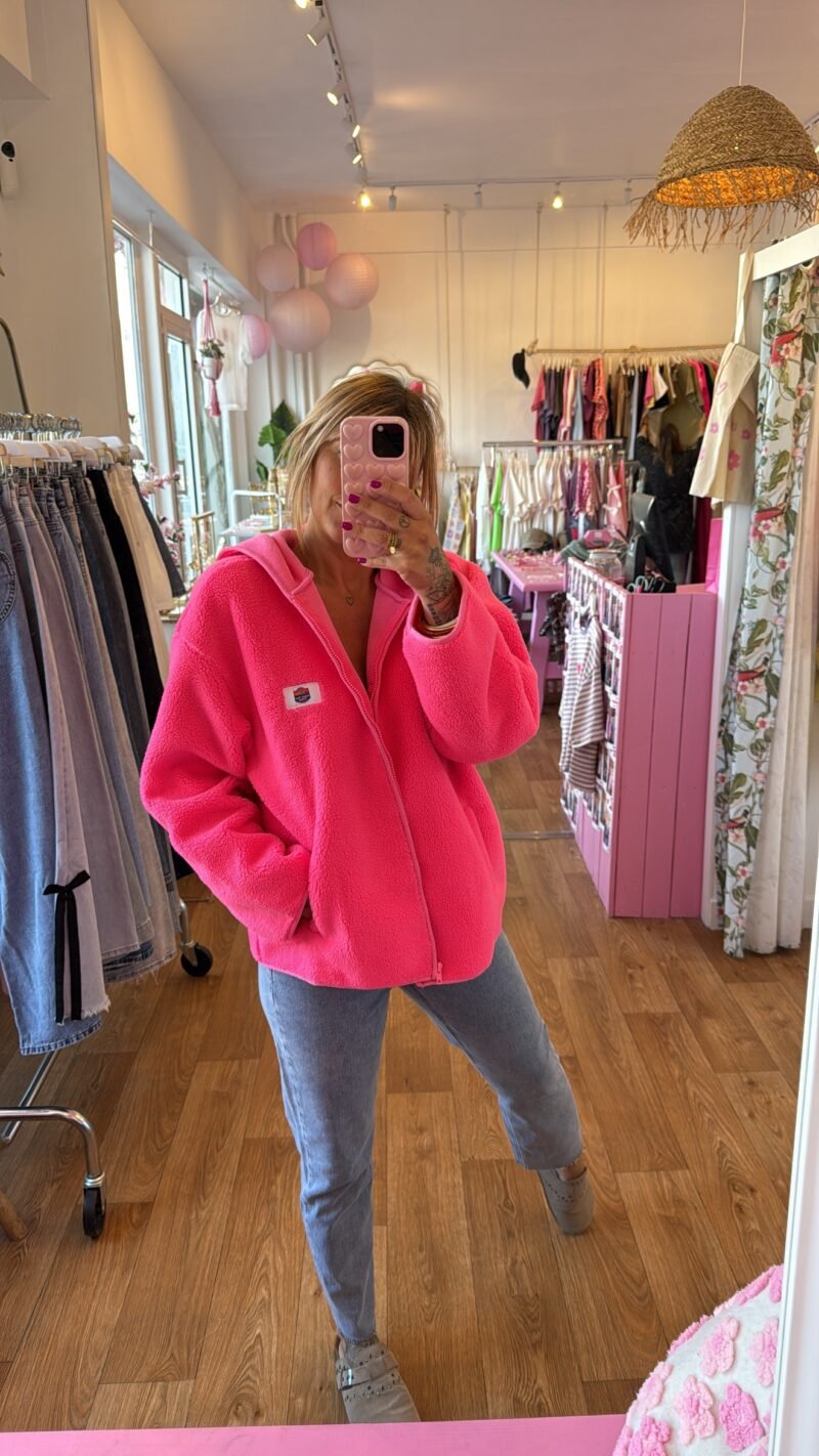 VESTE SHERPA CAPUCHE ROSE FLUO   M/L