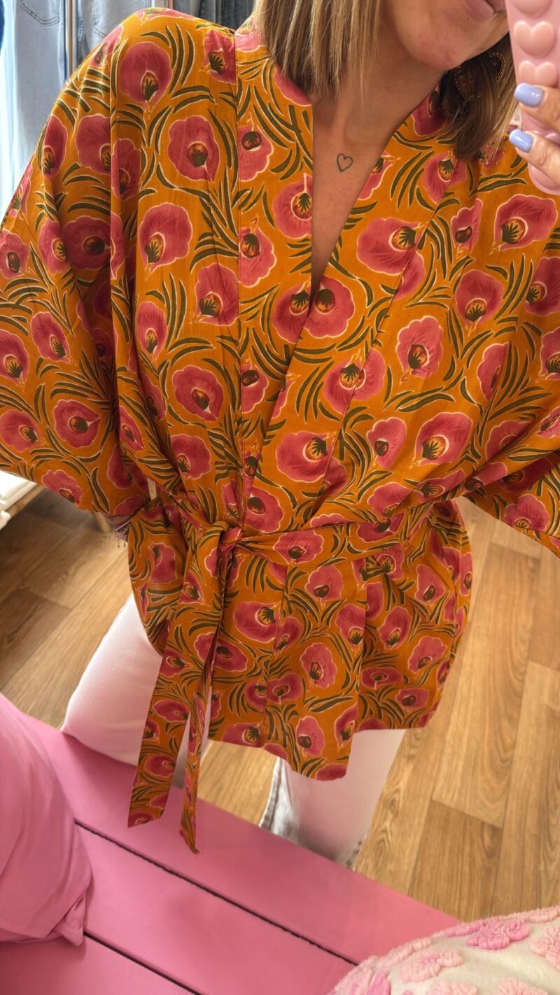 KIMONO FLORAL JAUNE MOUTARDE
