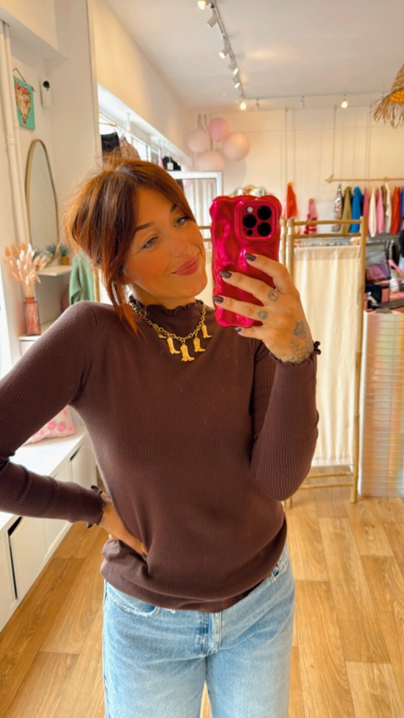 TOP MANCHE LONGUE MARRON  S/M