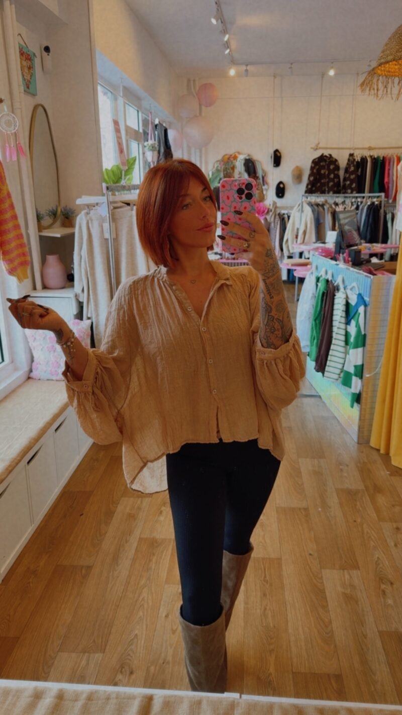 BLOUSE DOS DRAPPE CAMEL