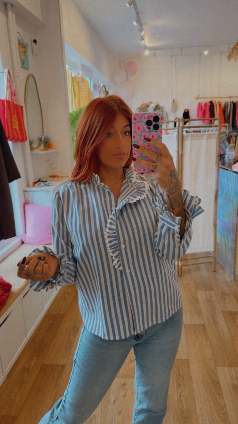 CHEMISE RAYÉ BLEU COL FRUOFROU T  . S