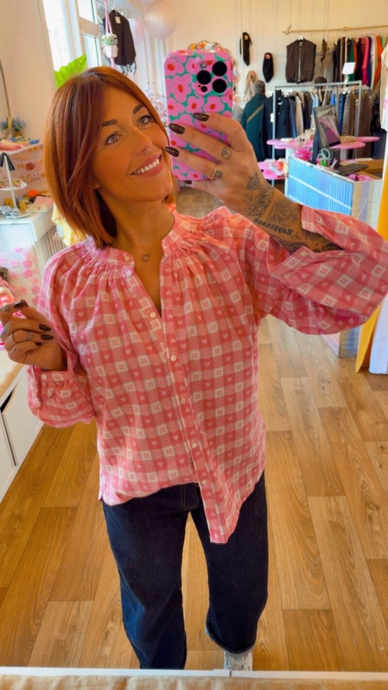 BLOUSE VICHY AVEC COEUR ROSE    S-M