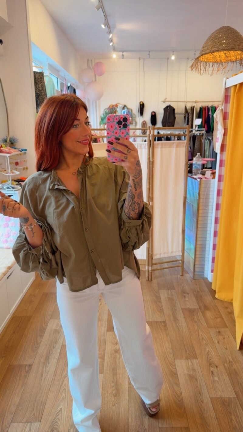 BLOUSE DOS DRAPPE  KAKI FONCE