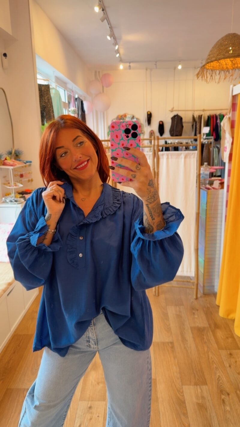 BLOUSE BLEU COTON/SOIE