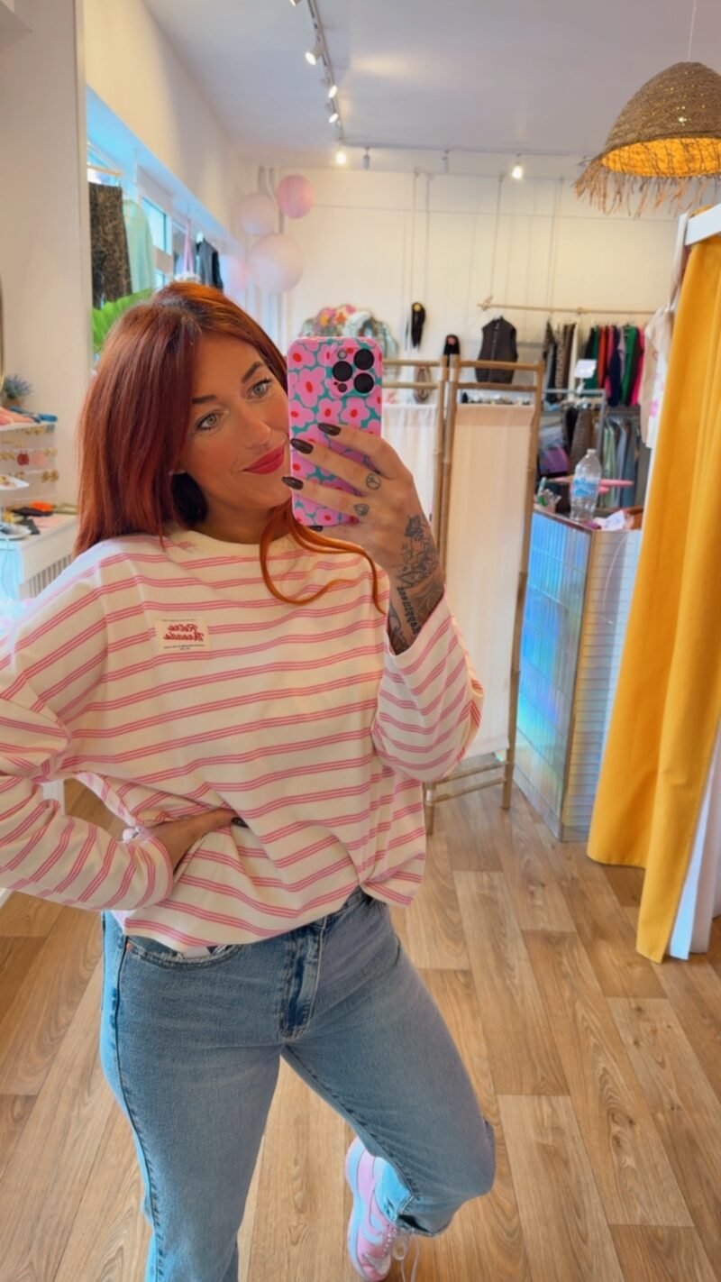 TOP MANCHE LONGUE RAYE   ROSE    S/M