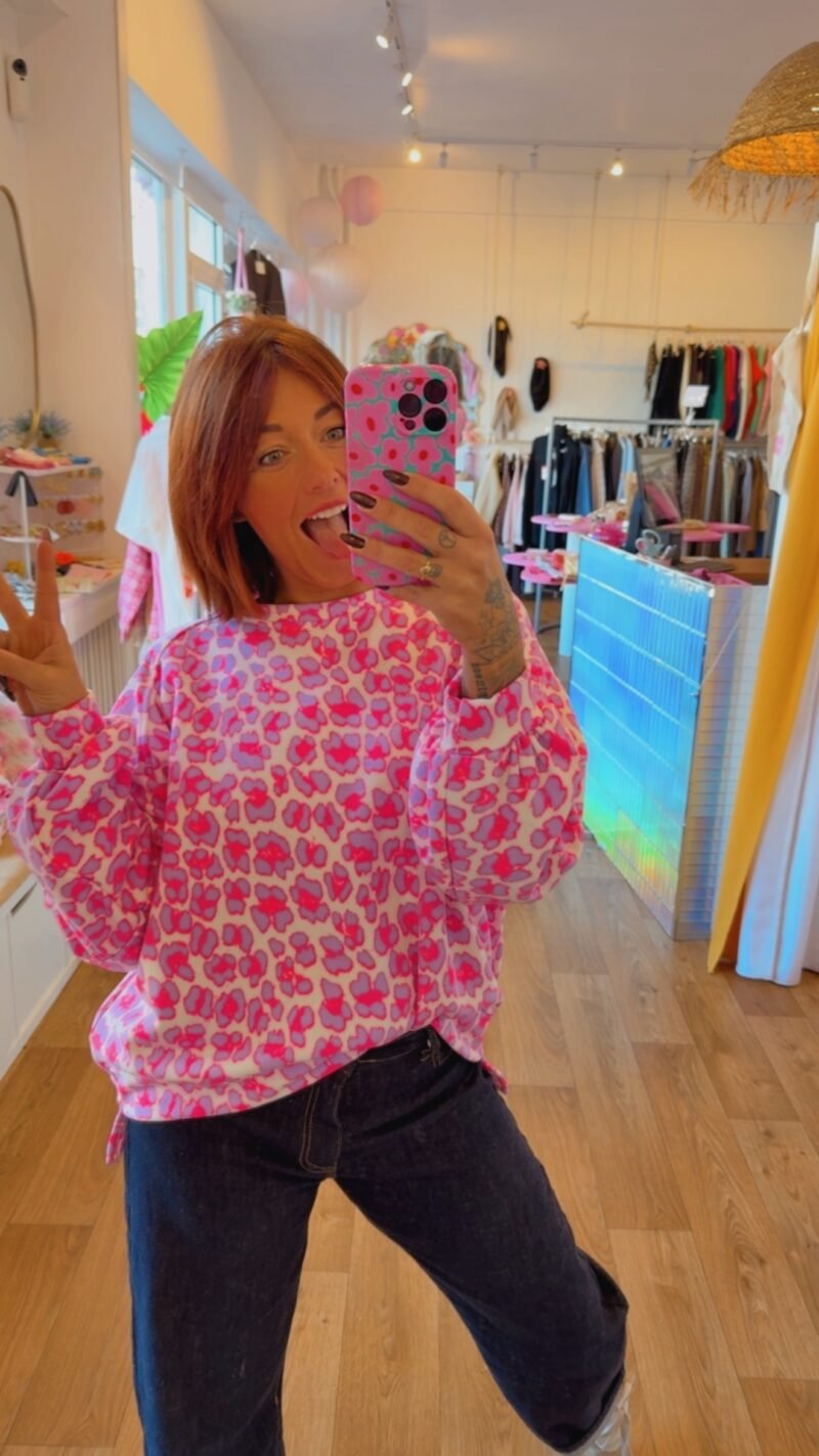 SWEAT LEOPARD BLANC / LILA / ROSE
