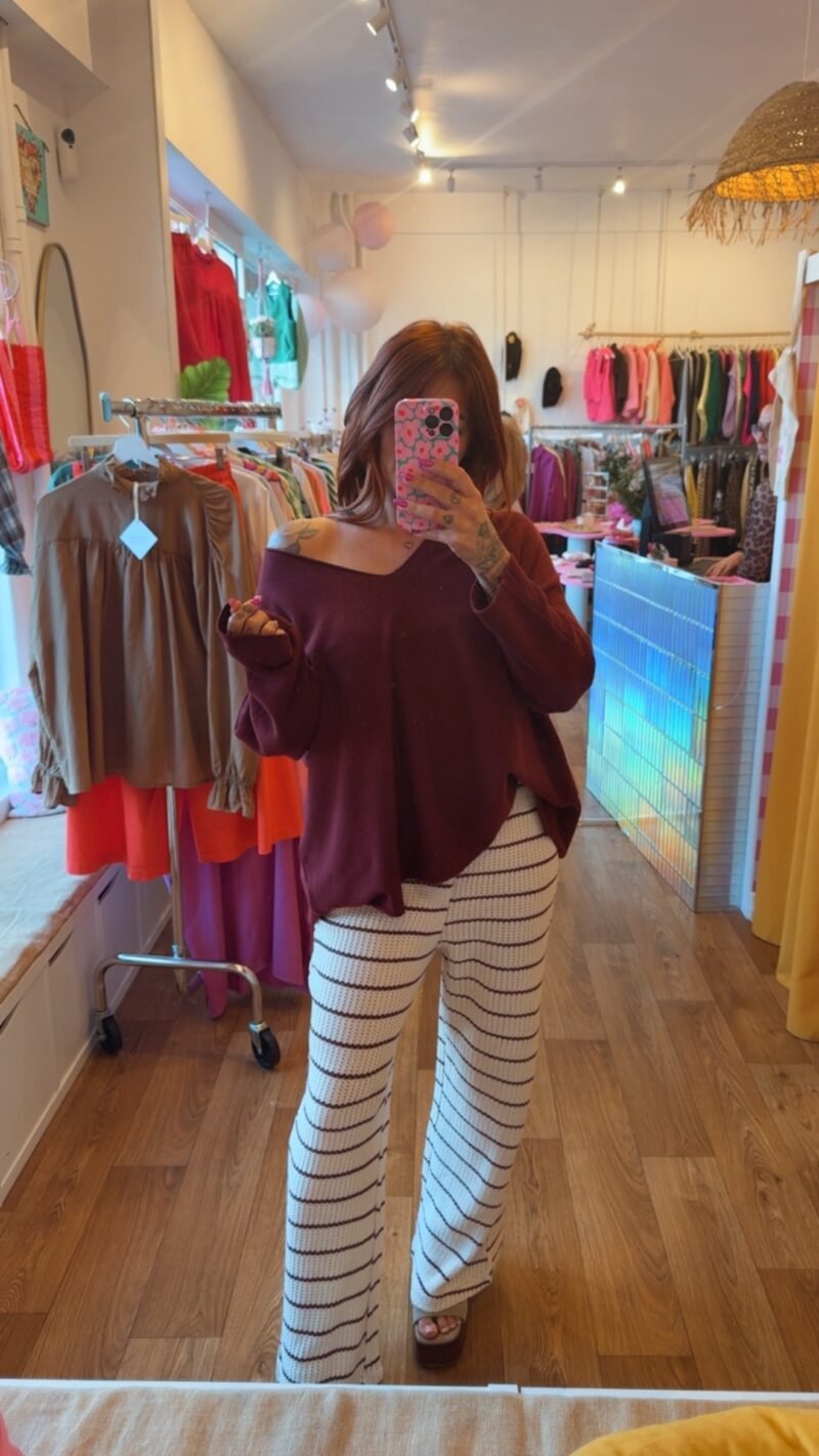 PANTALON CROCHET RAYE ECRU  T  . S