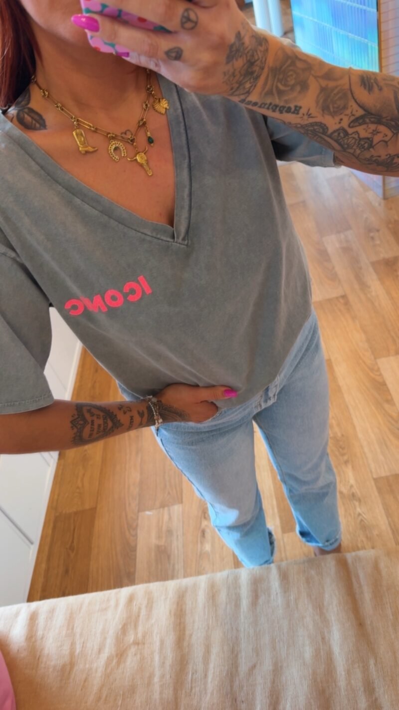 T SHIRT ICONIC COL V  GRIS