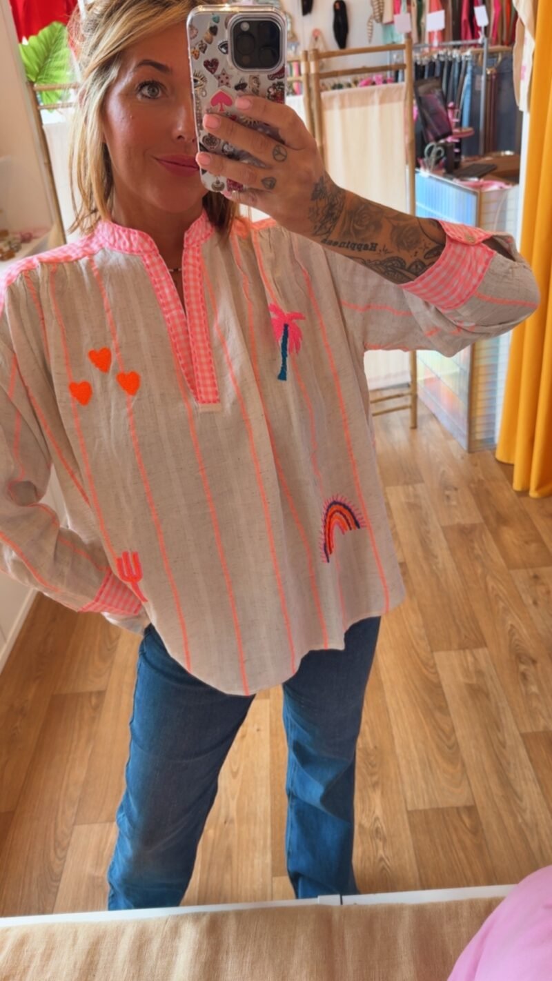 BLOUSE BOBO BLANCHE COEUR ORANGE