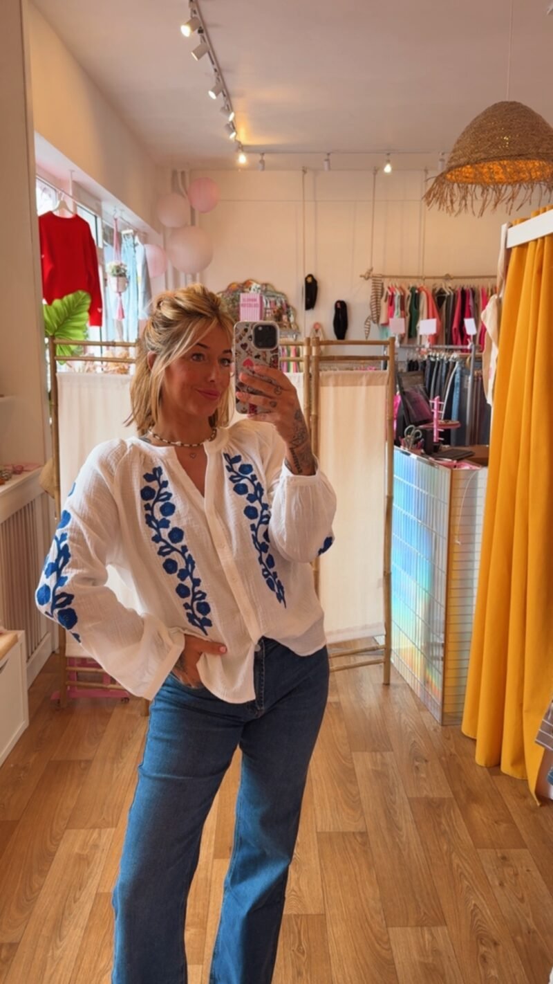 CHEMISE GAZ DE COTON FLEUR BLEU MAJORELLE  S/M