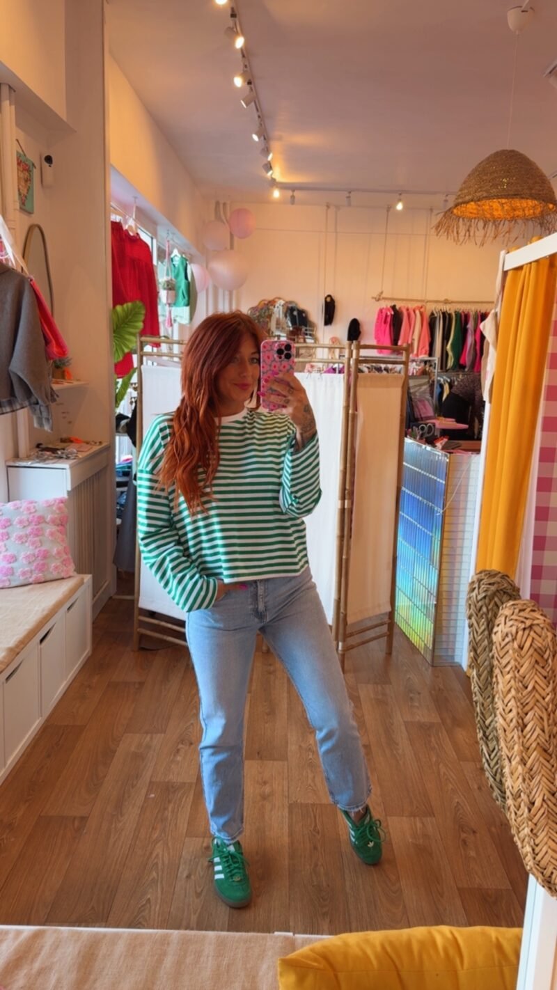 T SHIRT RAYE VERT/BLANC