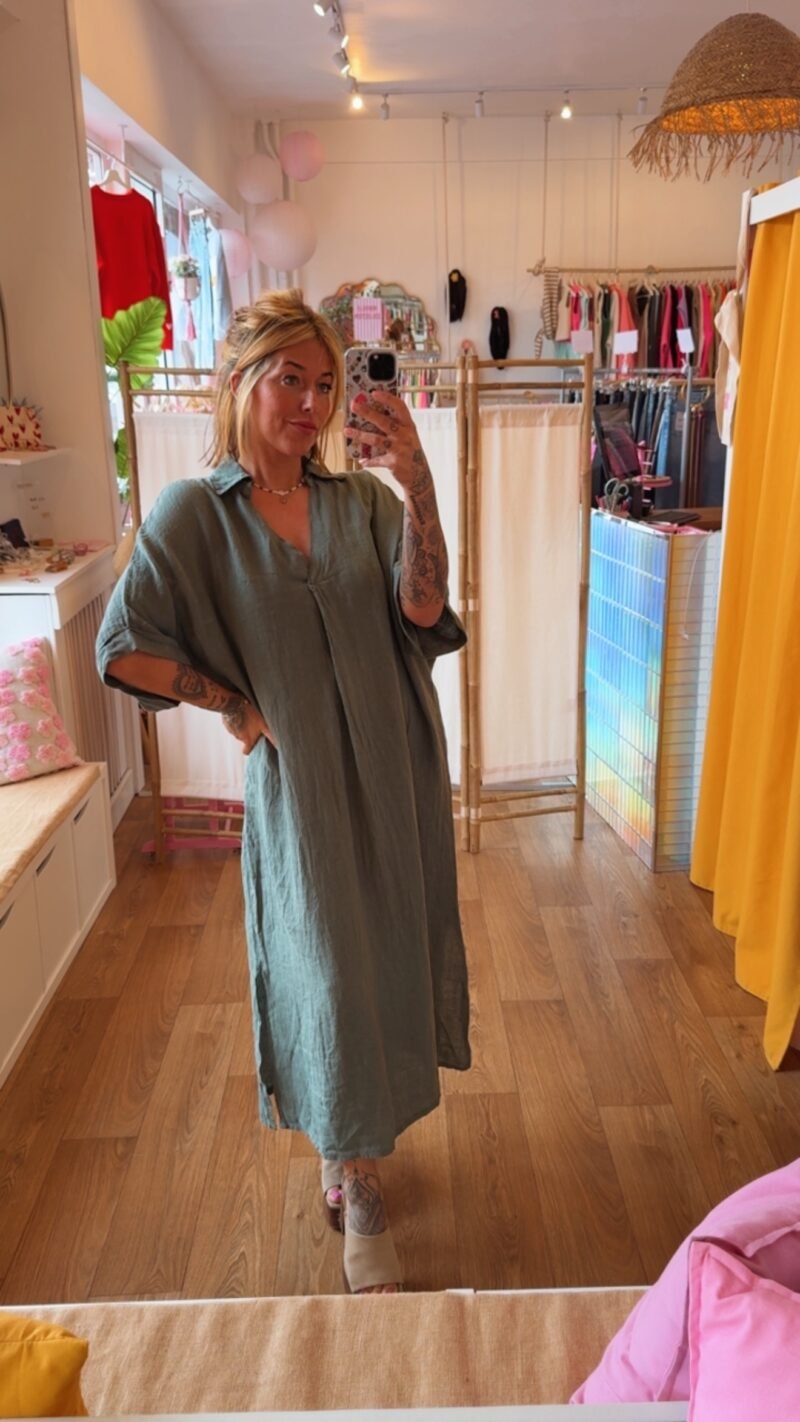 ROBE LONGUE EN LIN KAKI