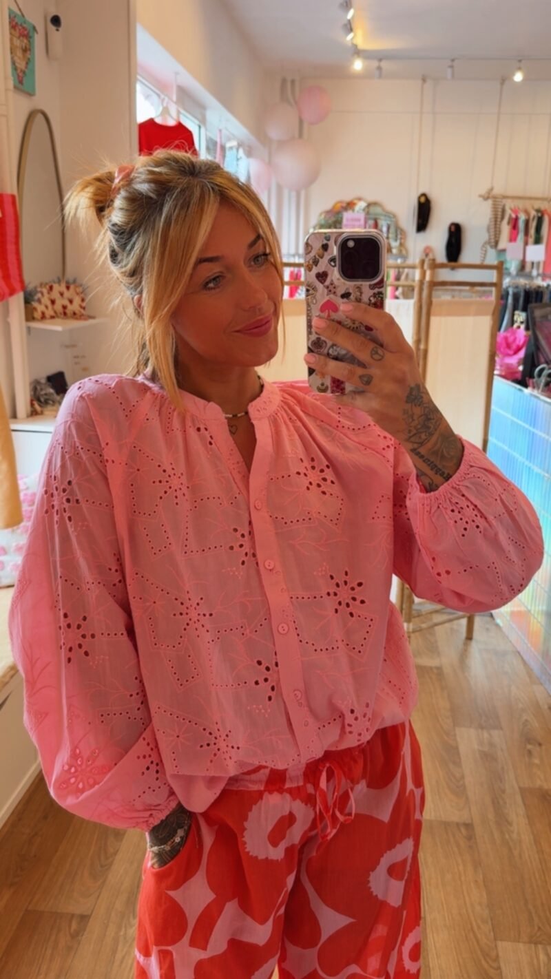 BLOUSE BRODERIE ANGLAISE ROSE
