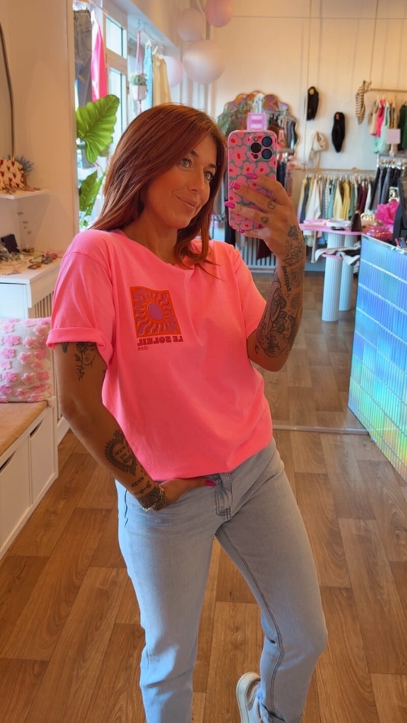 T SHIRT LE SOLEIL ROSE FLUO