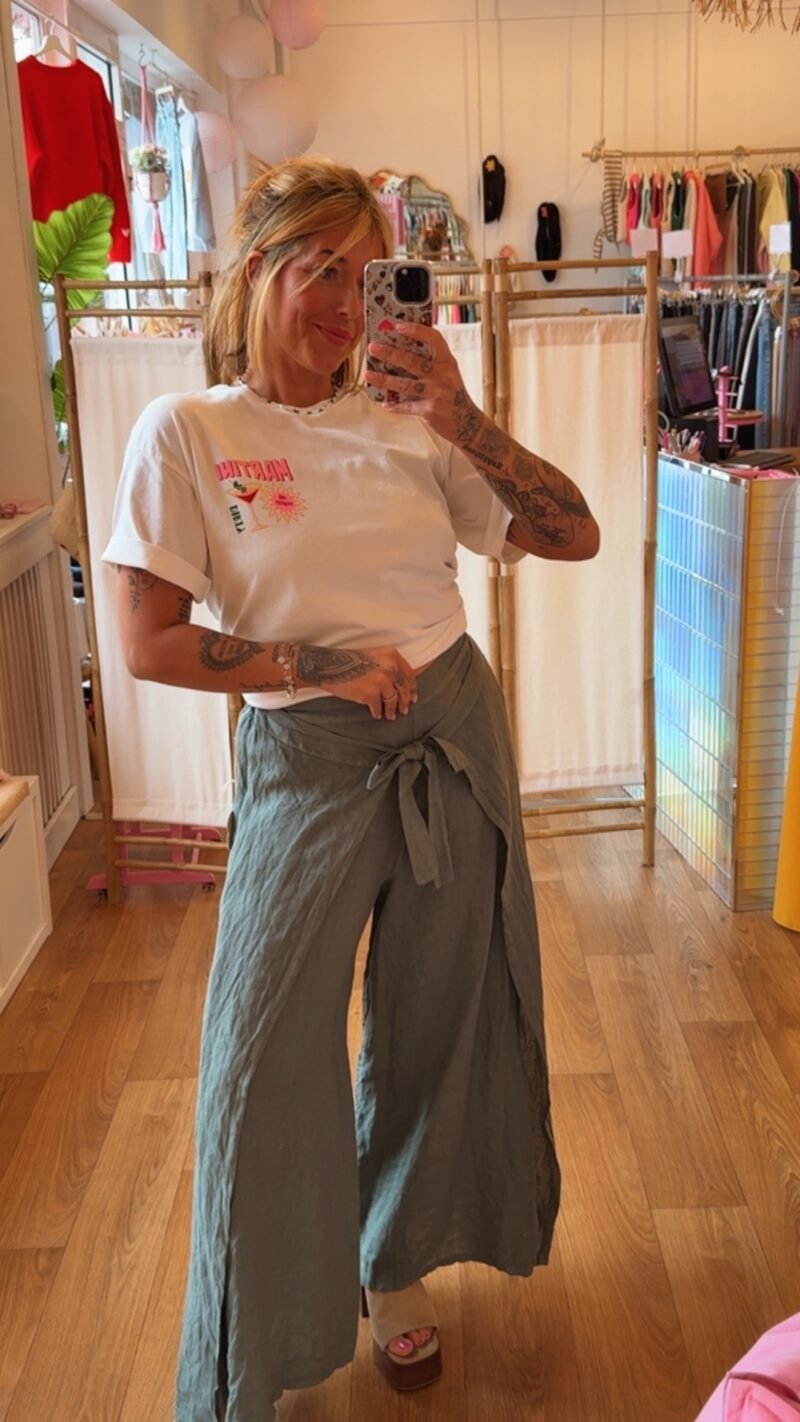 PANTALON EN LIN JUPE  KAKI
