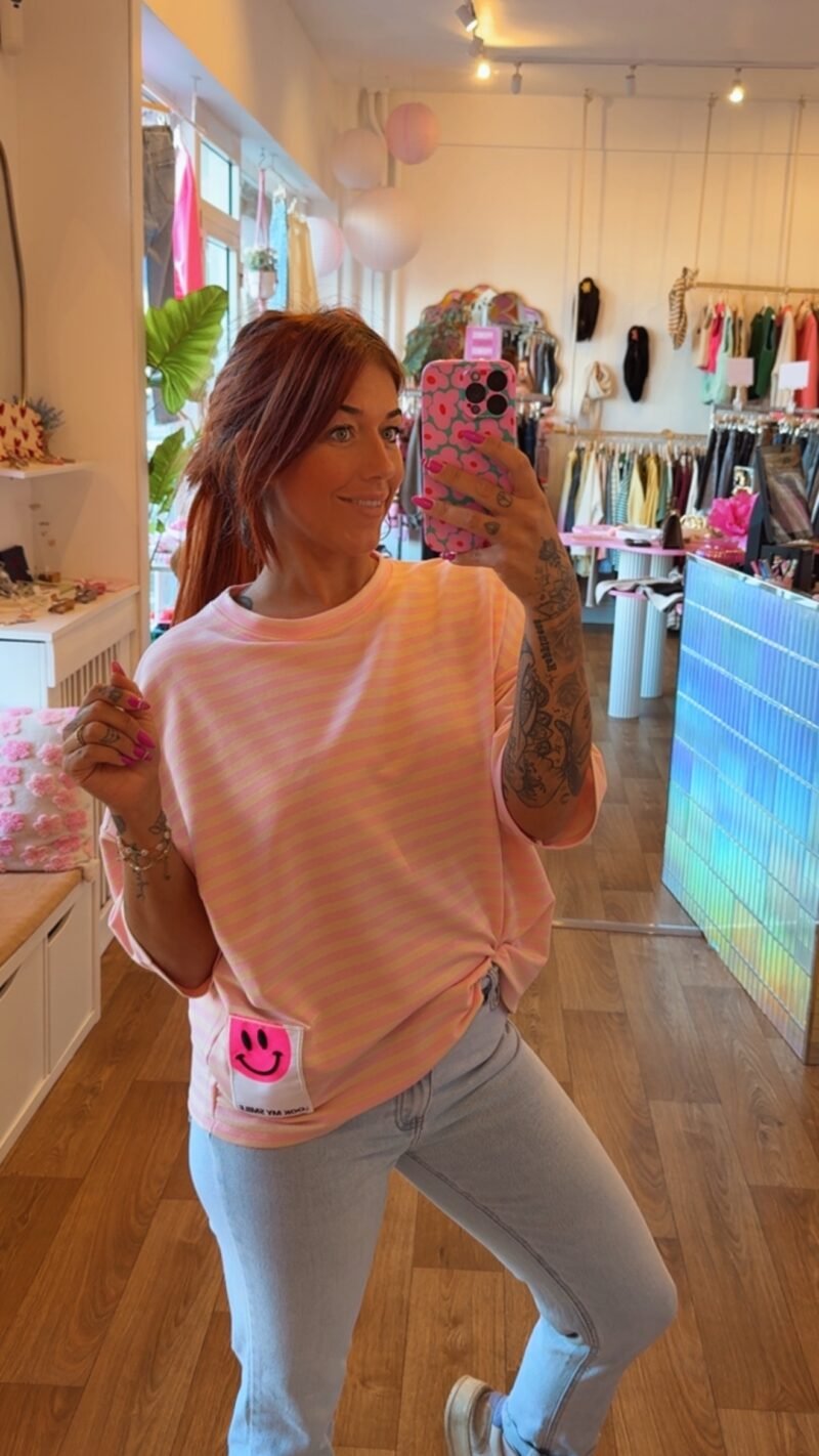 T SHIRT RAYE ROSECLAIR/ECRU