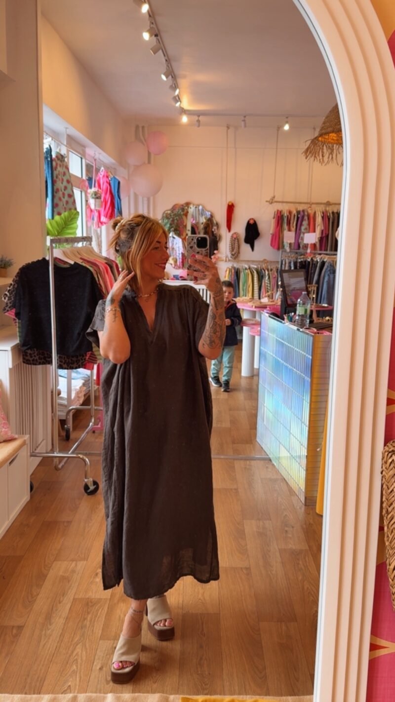 ROBE EN LIN MANCHES COURTES  CHOCO