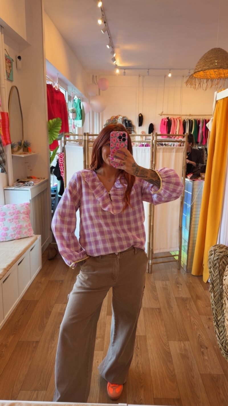 BLOUSE A CARREAUX VIOLET  S/M