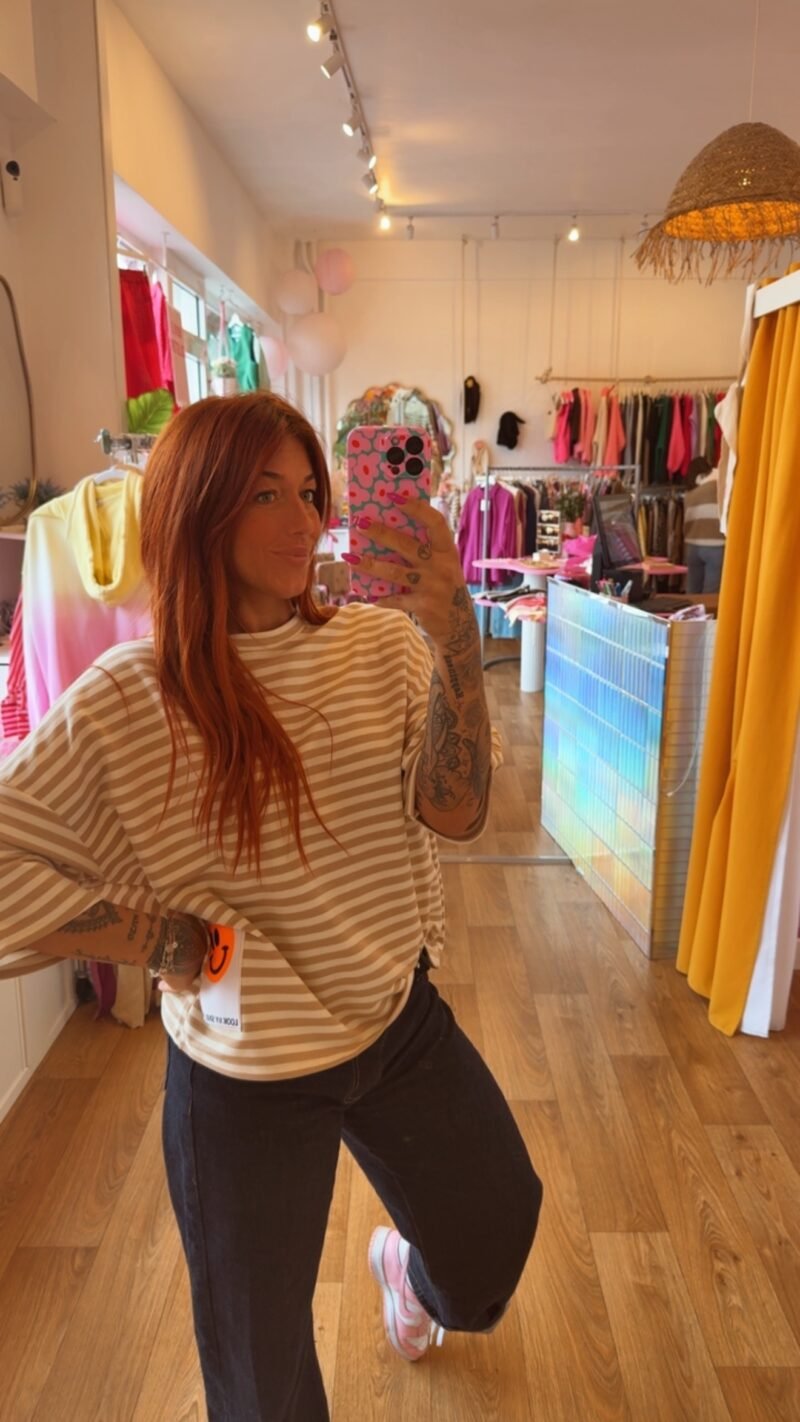 T SHIRT RAYE BEIGE/ECRU SMILEY