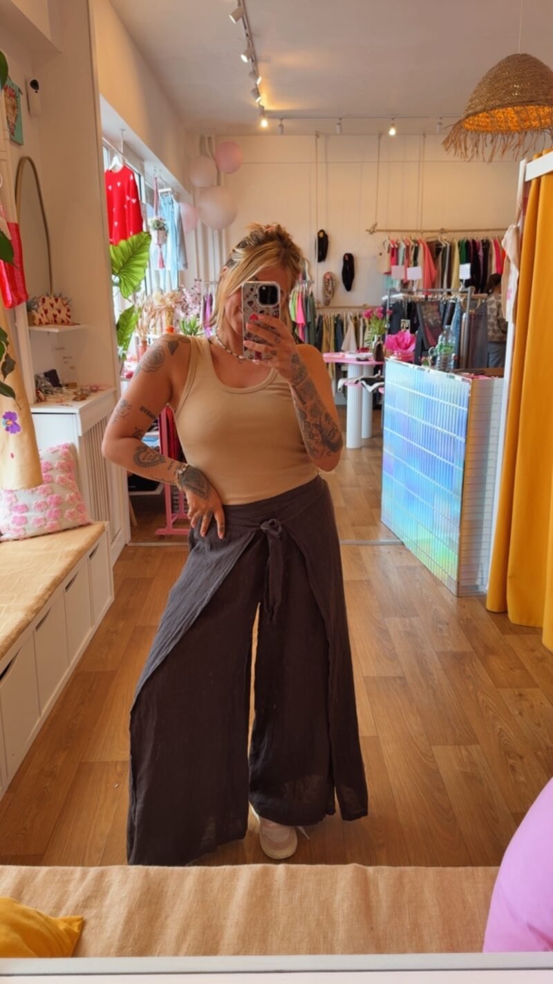 PANTALON EN LIN JUPE  CHOCO