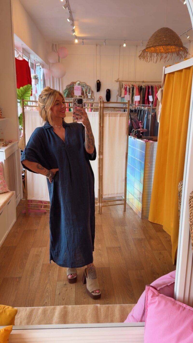 ROBE LONGUE EN LIN  MARINE