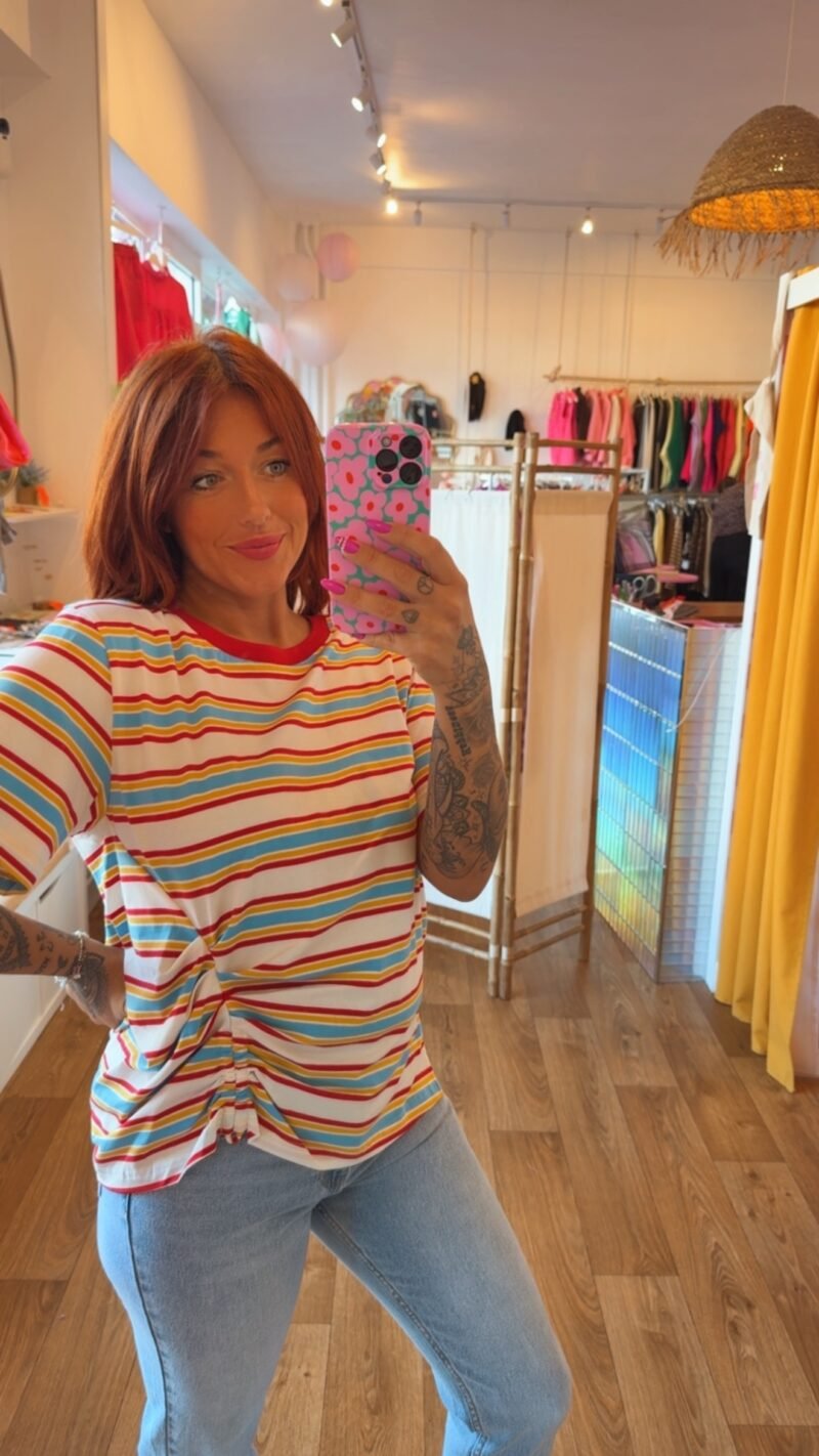 T SHIRT RAYE BLEU/ROUGE/JAUNE