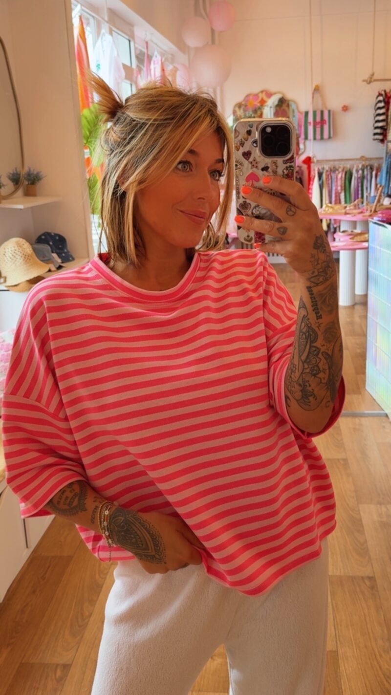 T SHIRT RAYE ROSE/ROSE