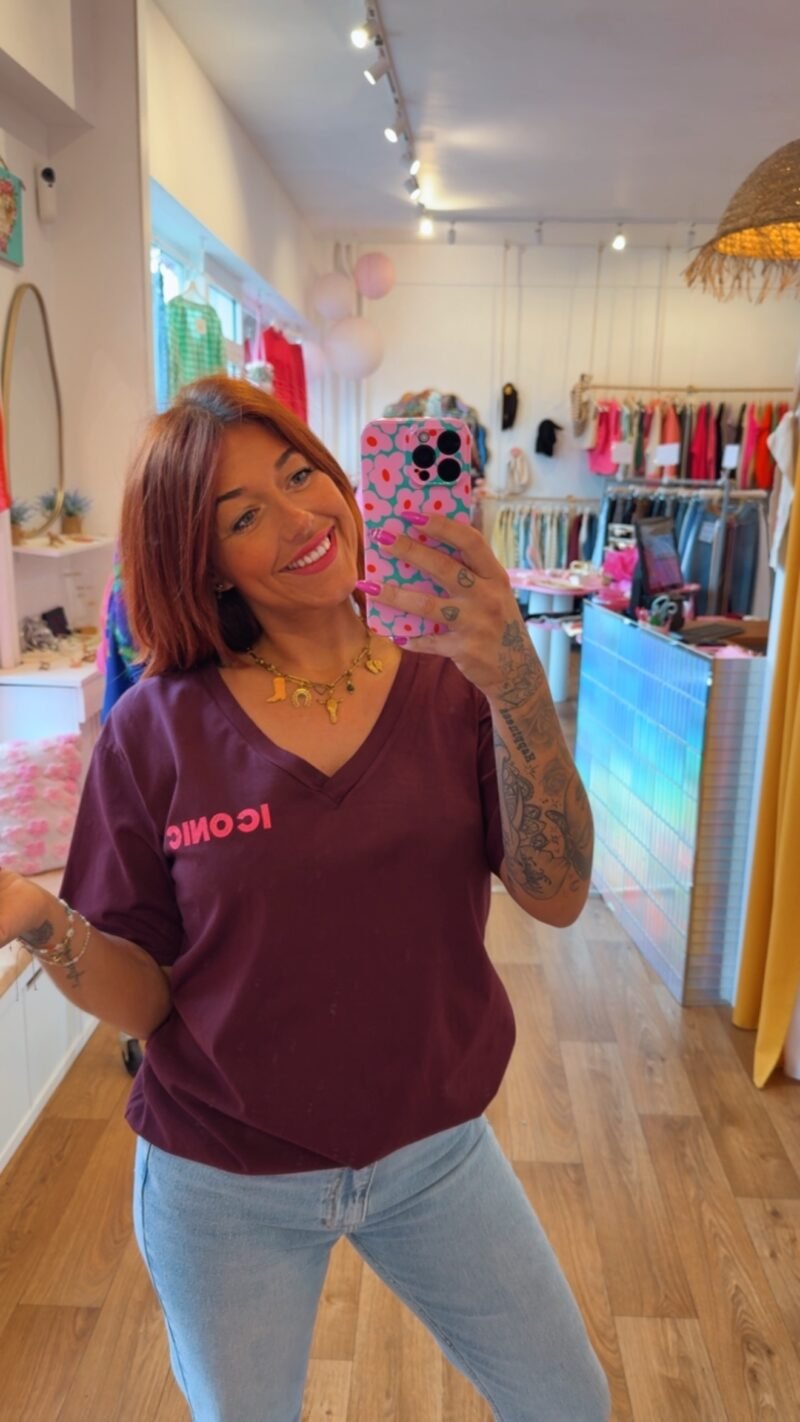 T SHIRT ICONIC COL V  BORDEAUX