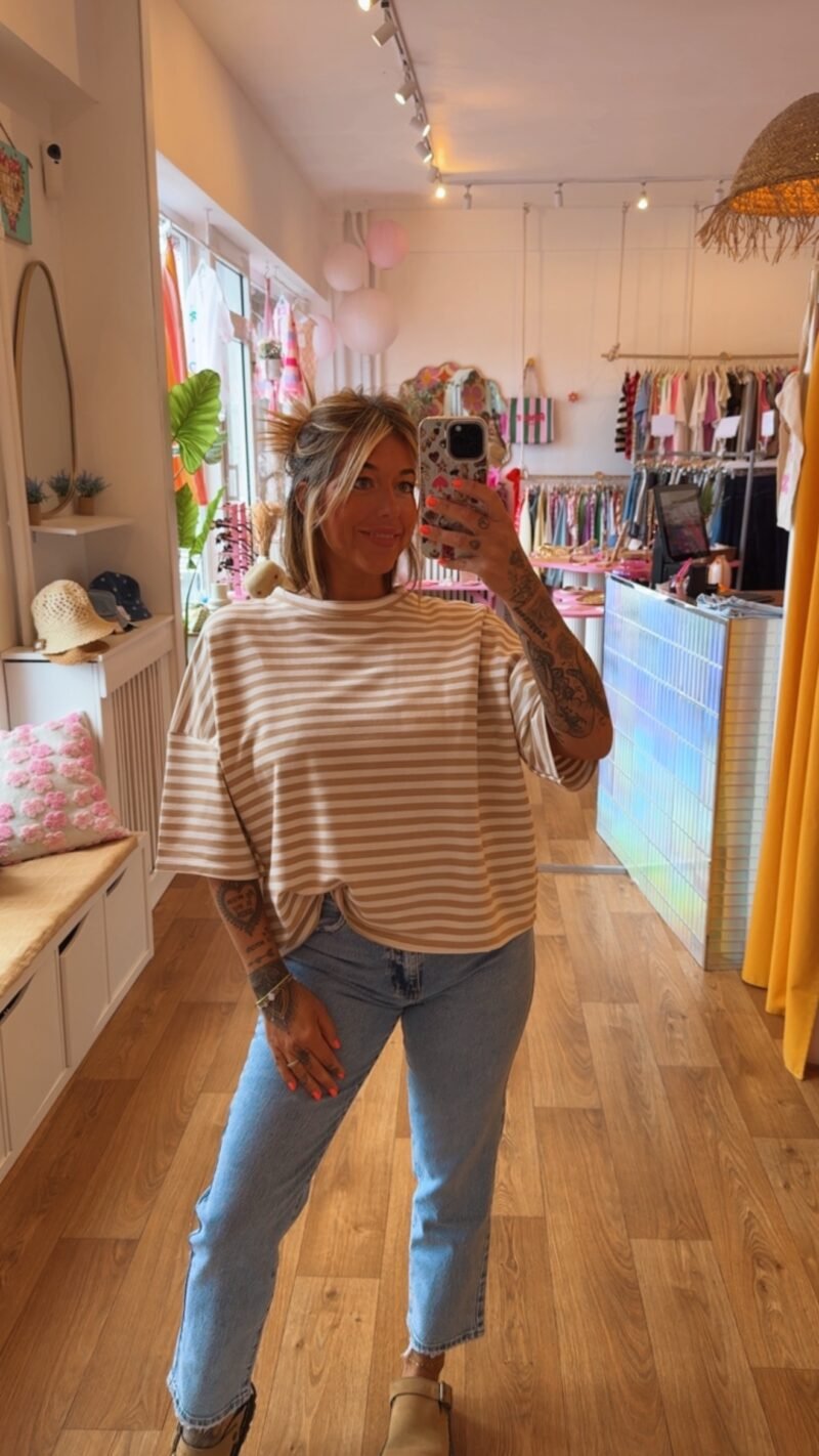 T SHIRT RAYE BEIGE/ECRU SMILEY