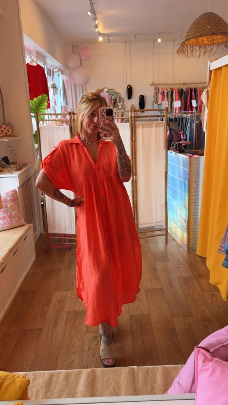 ROBE EN LIN CORAIL