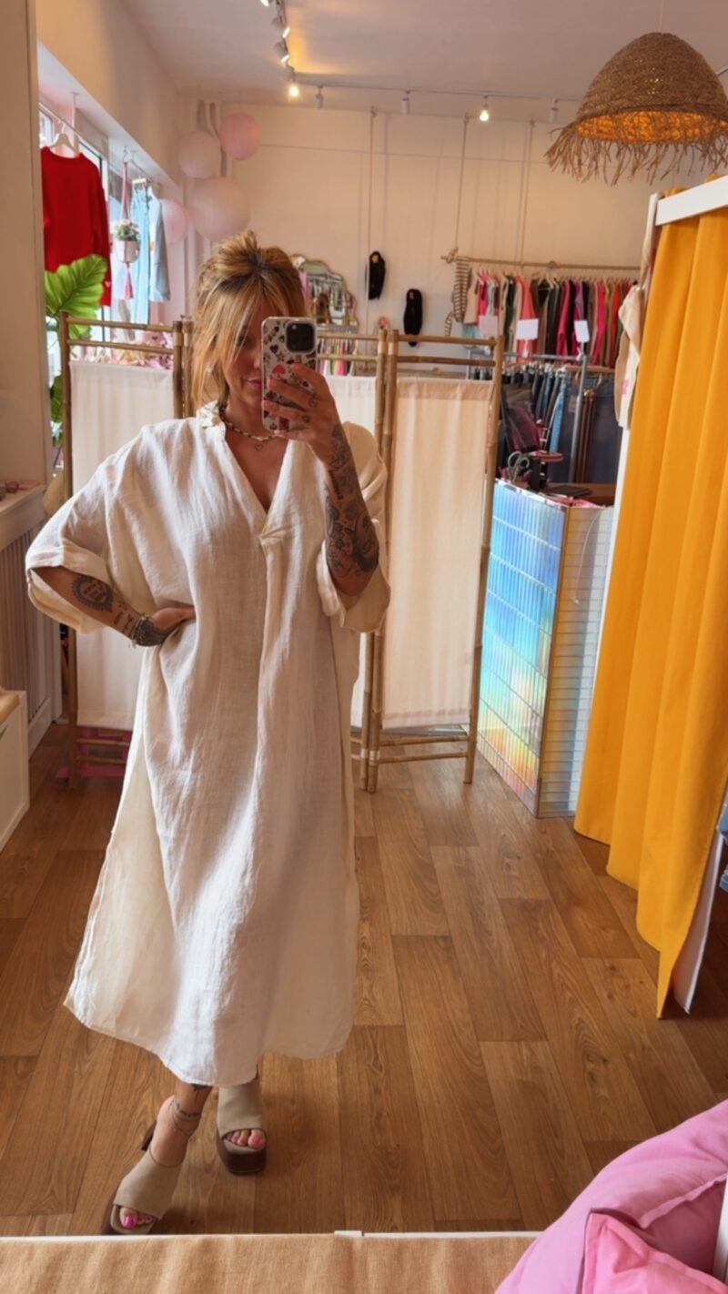 ROBE LONGUE EN LIN  ECRU