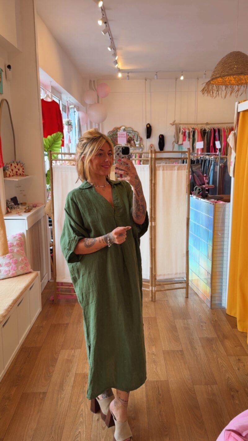 ROBE LONGUE EN LIN VERT