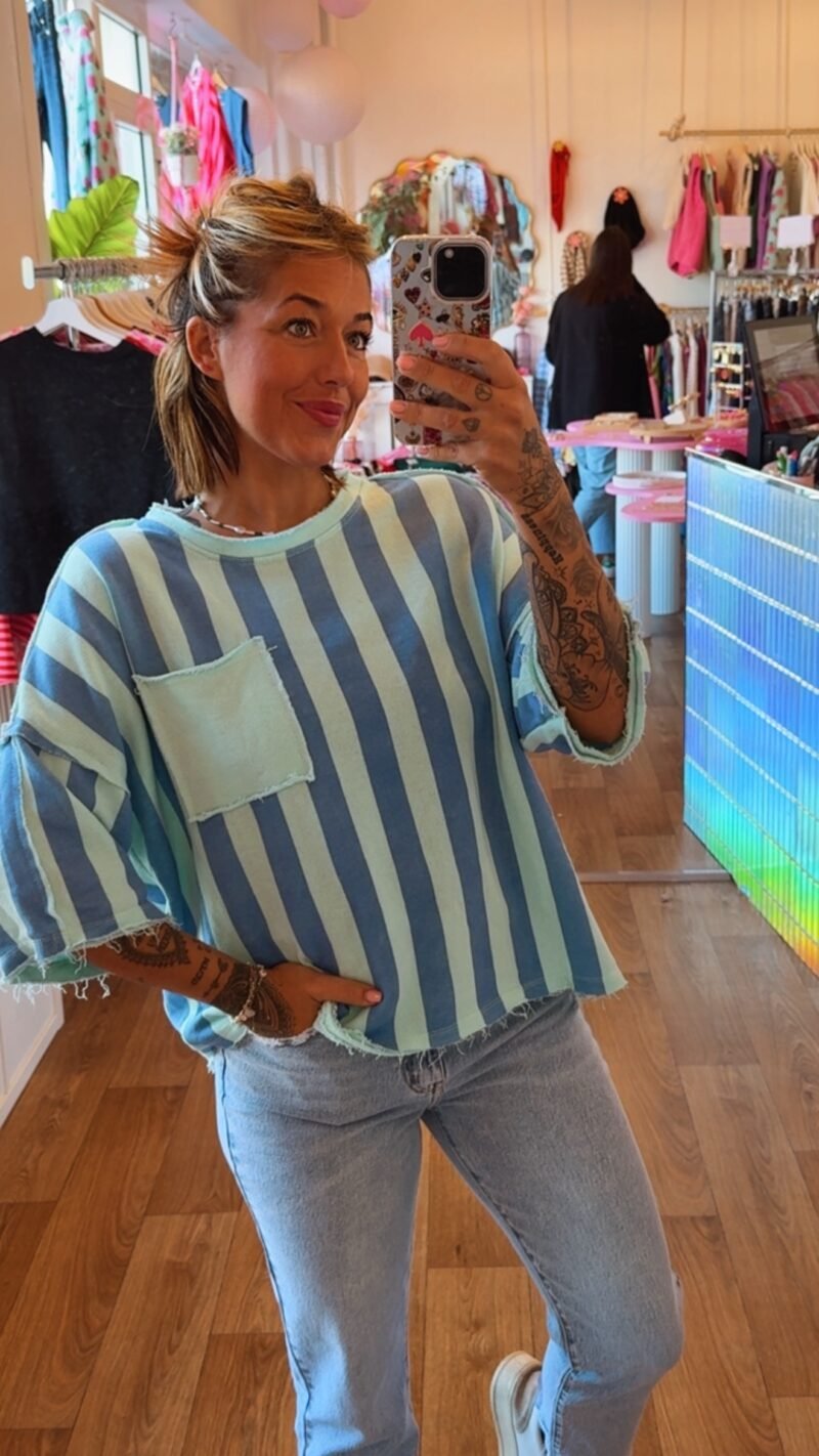 SWEAT SHIRT  RAYE  BLEU