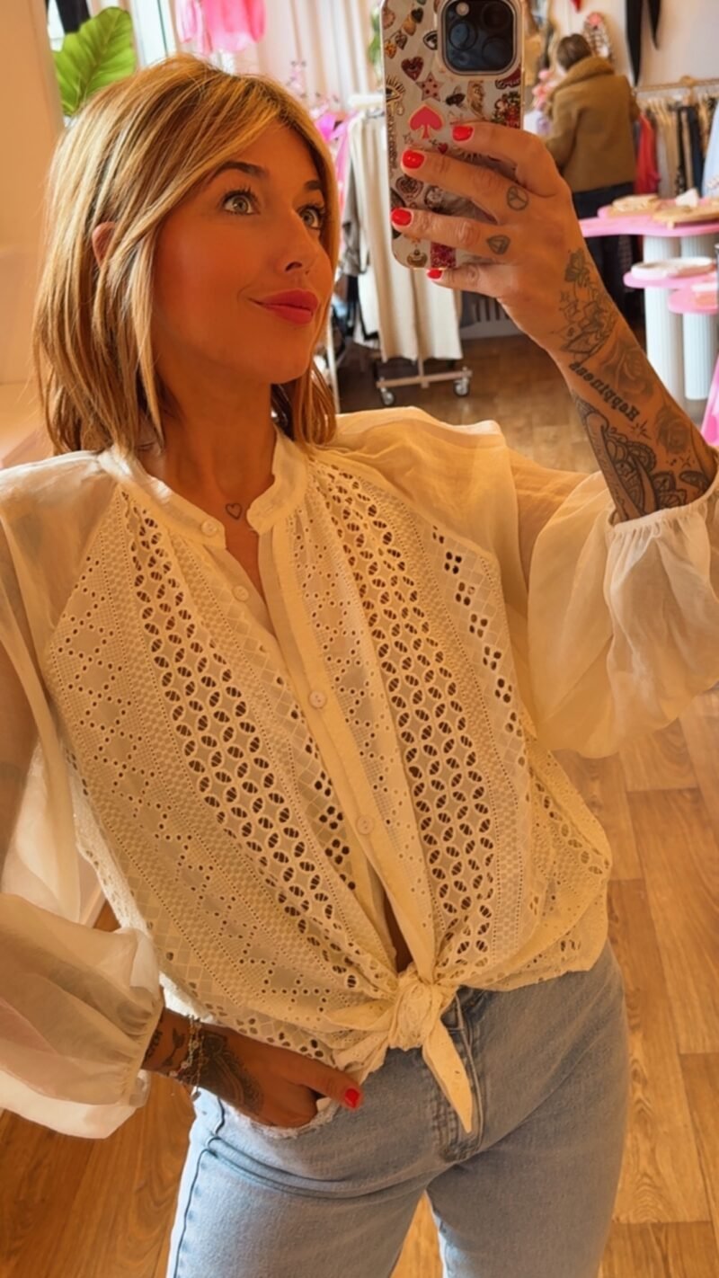 BLOUSE DENTELLE ET VOILE ECRU
