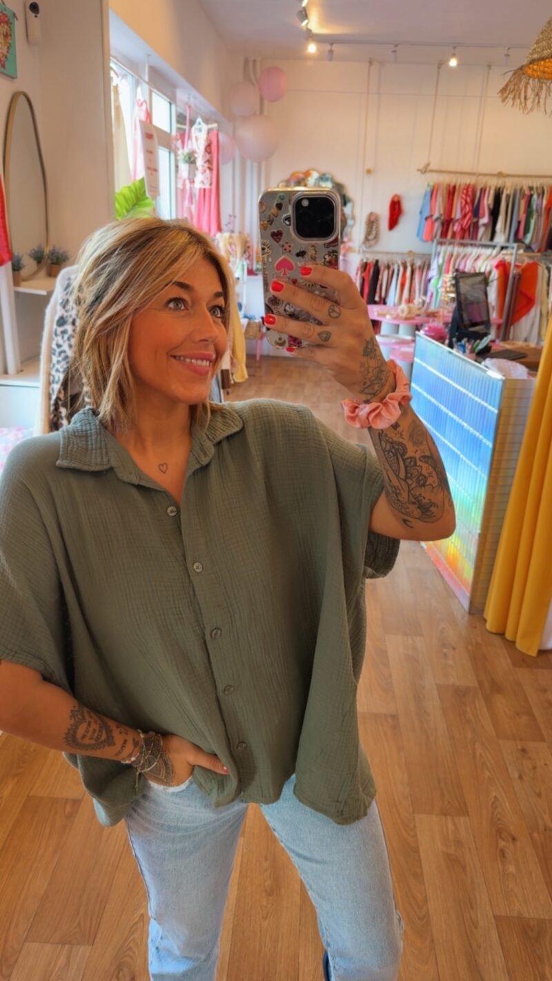 CHEMISE GAZ DE COTON UNI KAKI