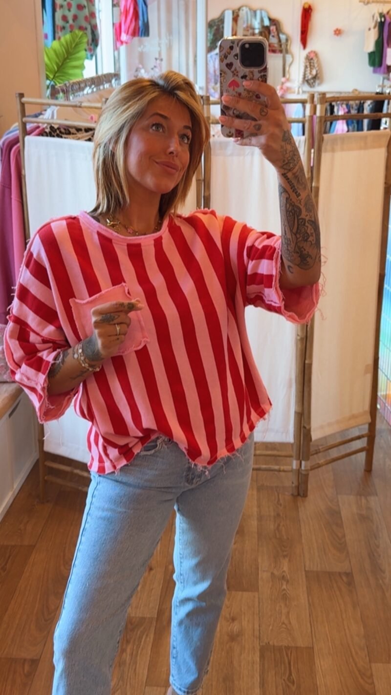 SWEAT SHIRT  RAYE  ROUGE