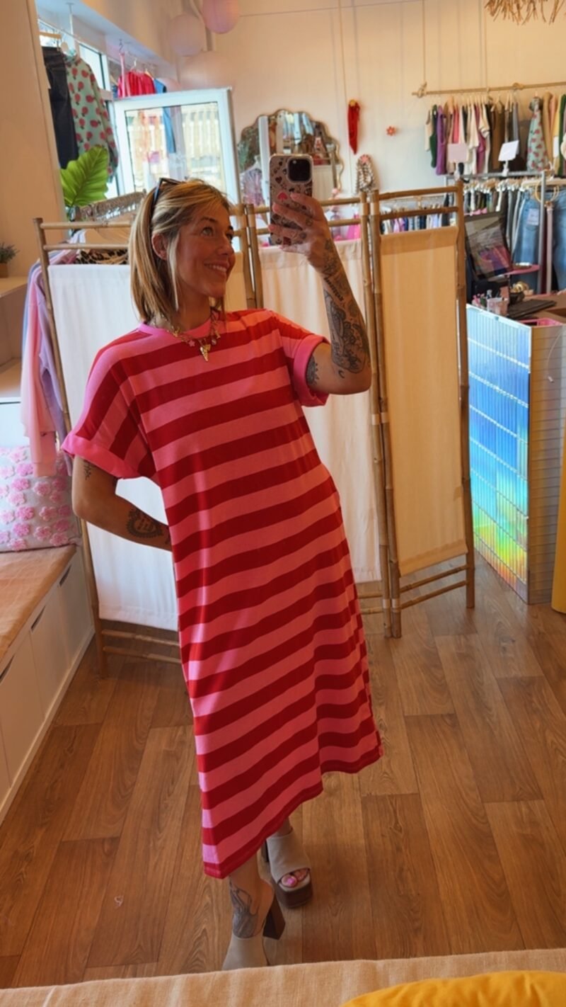 ROBE LONGUE RAYE  ROUGE