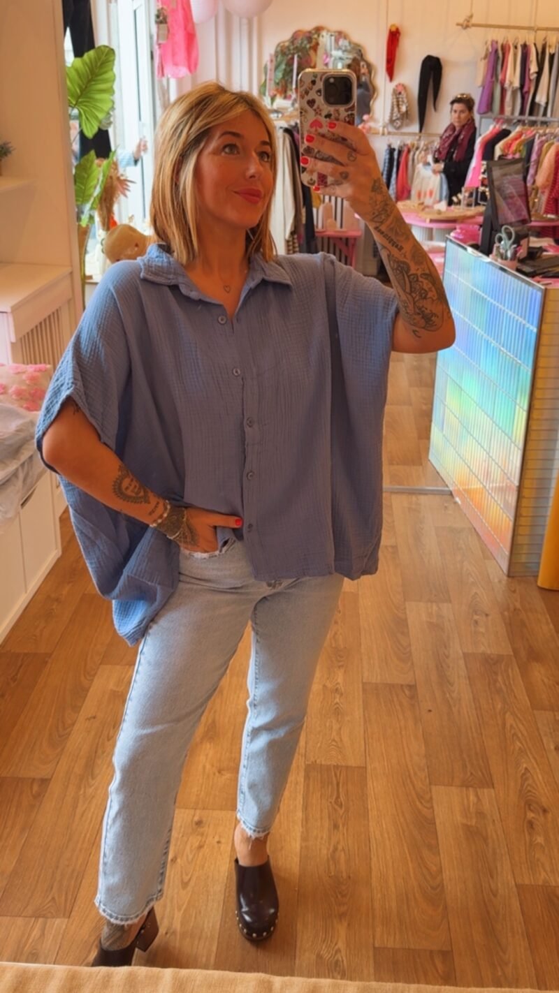 CHEMISE GAZ DE COTON UNI  BLEU