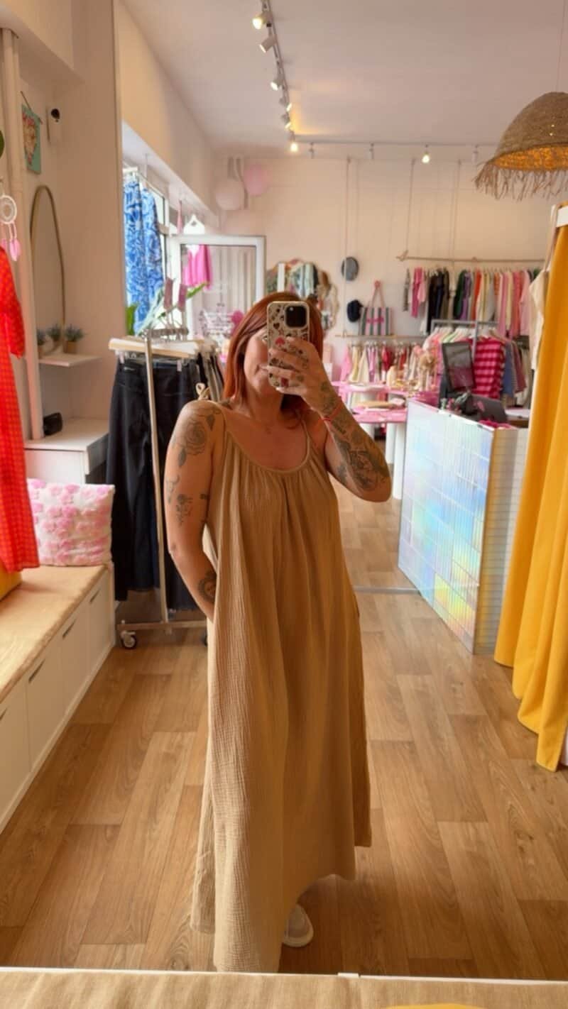 ROBE LONGUE  GAZ DE COTON CAMEL