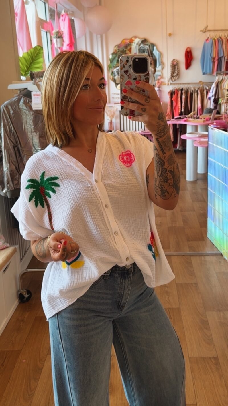 BLOUSE BRODERIE FLEURIE  BLANCHE