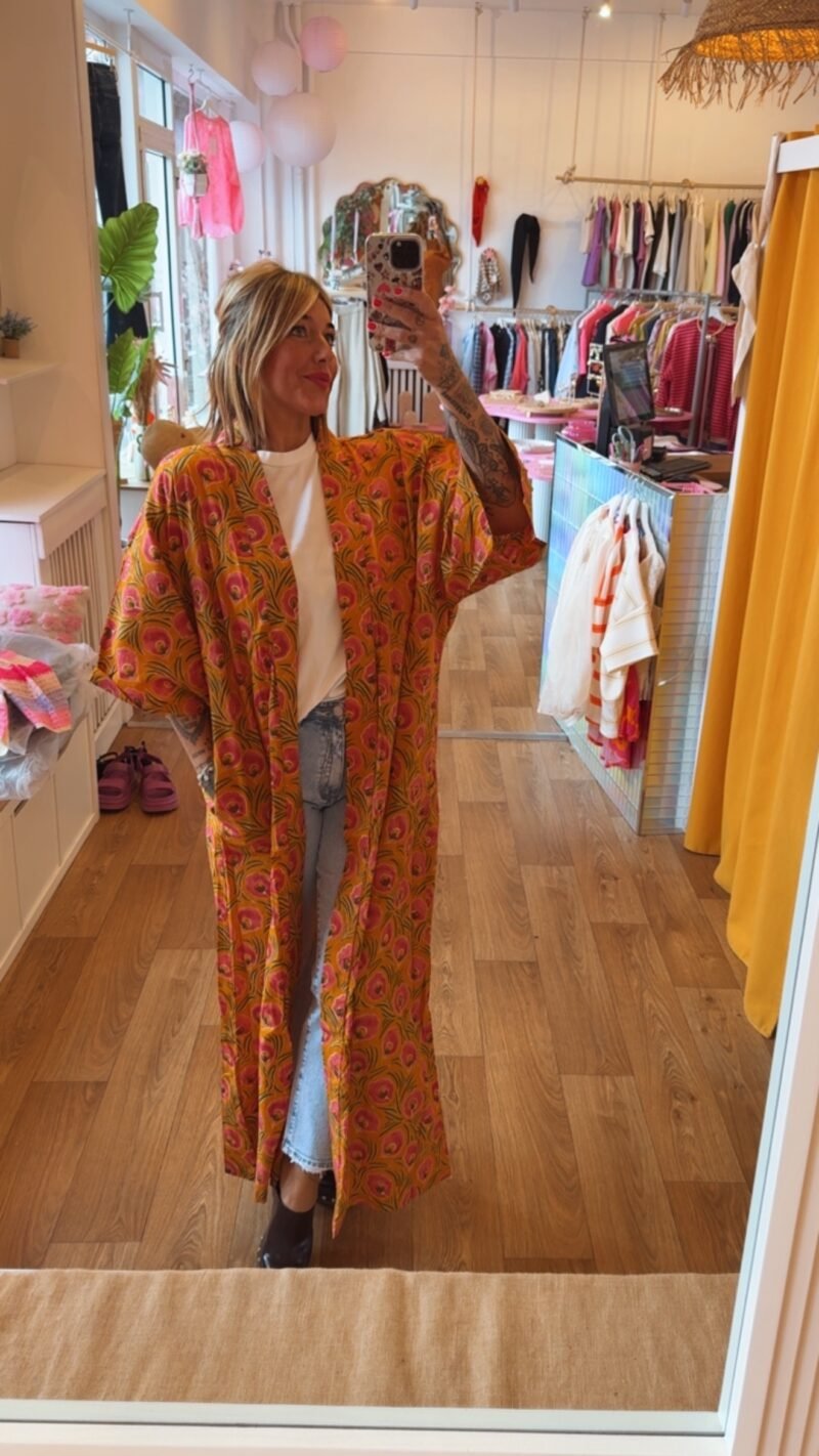 KIMONO FLORAL JAUNE MOUTARDE