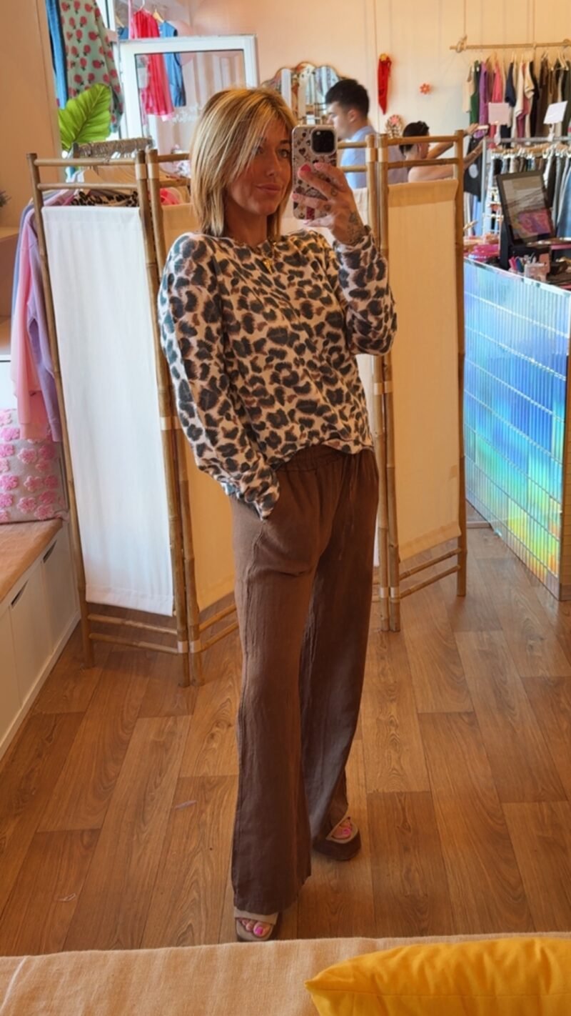 PANTALON EN LIN DROIT   CHOCO